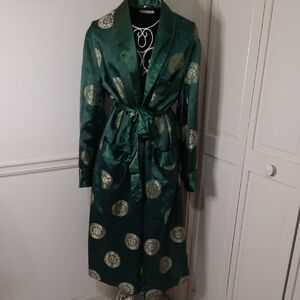 Elegant Green Satin Robe with Gold Accents